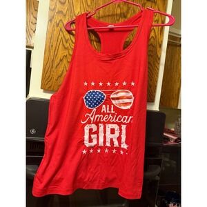 All American Girl Red Racerback Tank Top Patriotic USA Flag Graphic XL